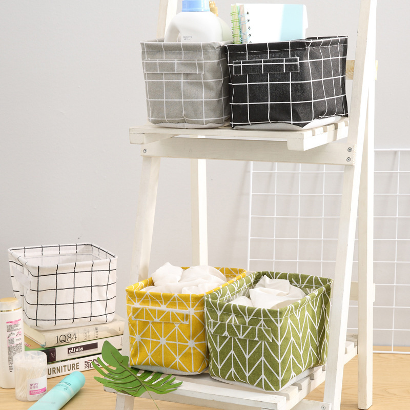 Fabric with Satchel Printed Cotton and Linen Storage Basket Desktop Miscellaneous Storage Box Cabinet Small Clothing Fabric Storage Basket