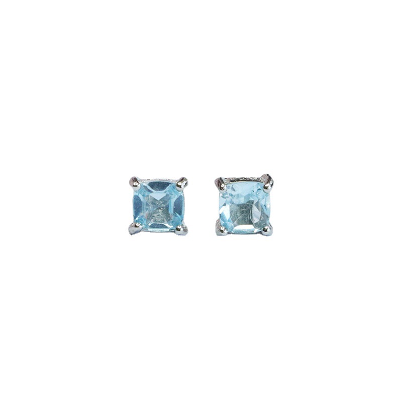 Yuyu S925 silver inlaid natural topaz earrings Swiss blue square earrings factory wholesale CB3042607