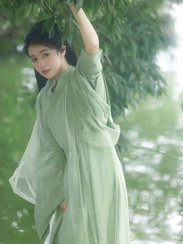 Green Elegant Han Dynasty Women's Complete Set of Wei and Jin Cross-Collar Ancient Costumes, Super Fairy, Fresh and Elegant Ancient Style Elegant Suit
