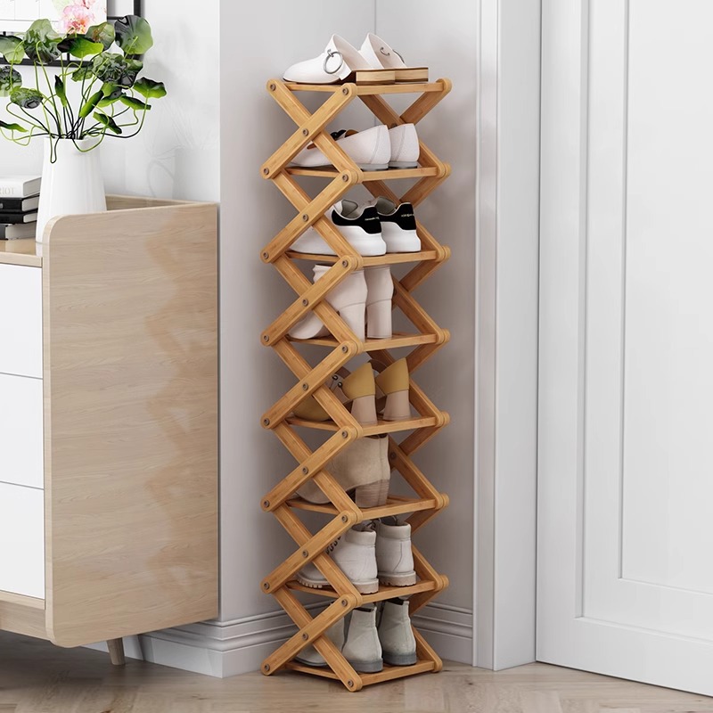 Simple Installation-Free Narrow Shoe Rack for Home Entrance Foldableable Dormitory Shoe Cabinet for Rent, Just Pull It and Use It with Multiple Layers of Storage