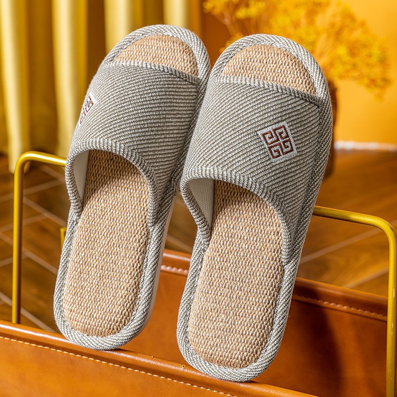 Linen Slippers Men's Home Thick Bottom Household Indoor Four Seasons Non-Slip Soft Bottom Cotton Linen Cloth Slippers Women's Spring Autumn and Summer