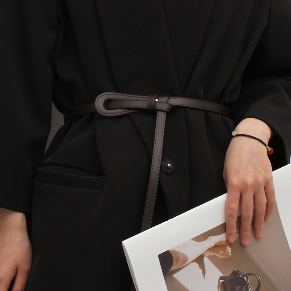 Thin Belt Women's Imitation Leather All-match Knot Decorative Belt Fashionable Black Dress Sweater Waistband