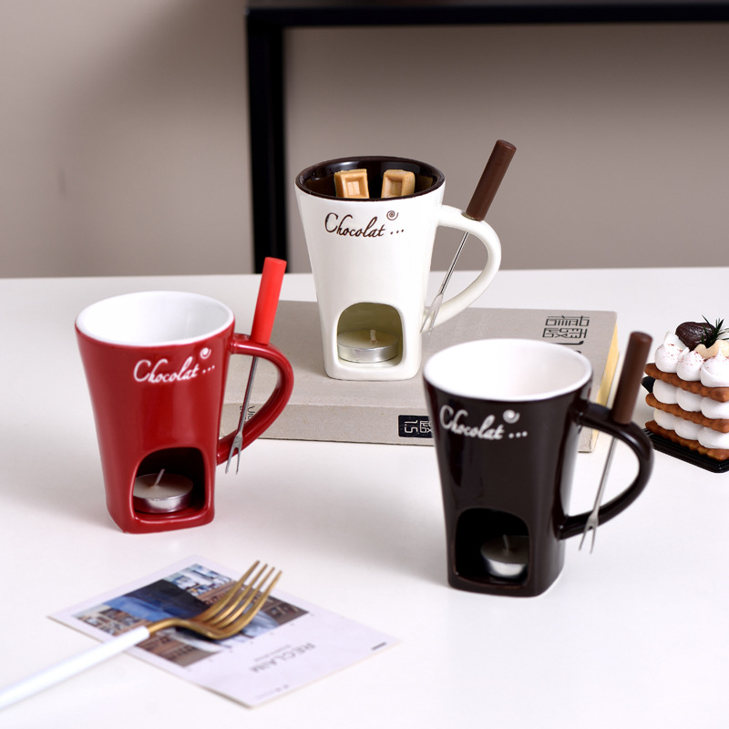 Hot Pot Cup Binaural Ceramic Chocolate Melting Oven Cheese Heating Cup Restaurant Large Candle Heat Preservation Soup Bowl