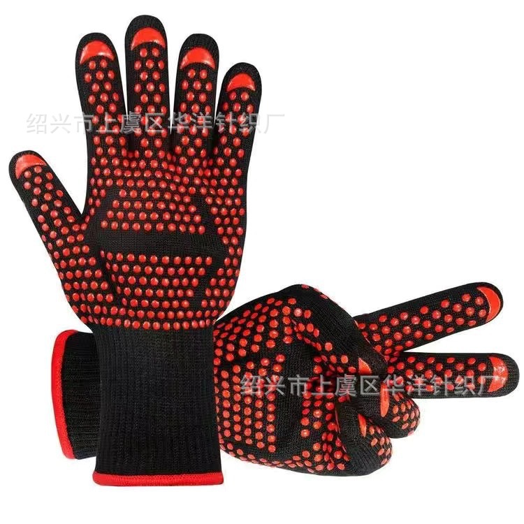 Flame retardant fireproof high temperature 800 degree gloves BBQ barbecue microwave oven baking silicone heat insulation anti-scalding gloves