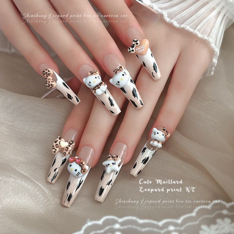 Ногтевой арт леопардовый бантик KT кот ювелирные изделия из смолы трехмерный французский милый мультяшный бантик аксессуары для ногтей