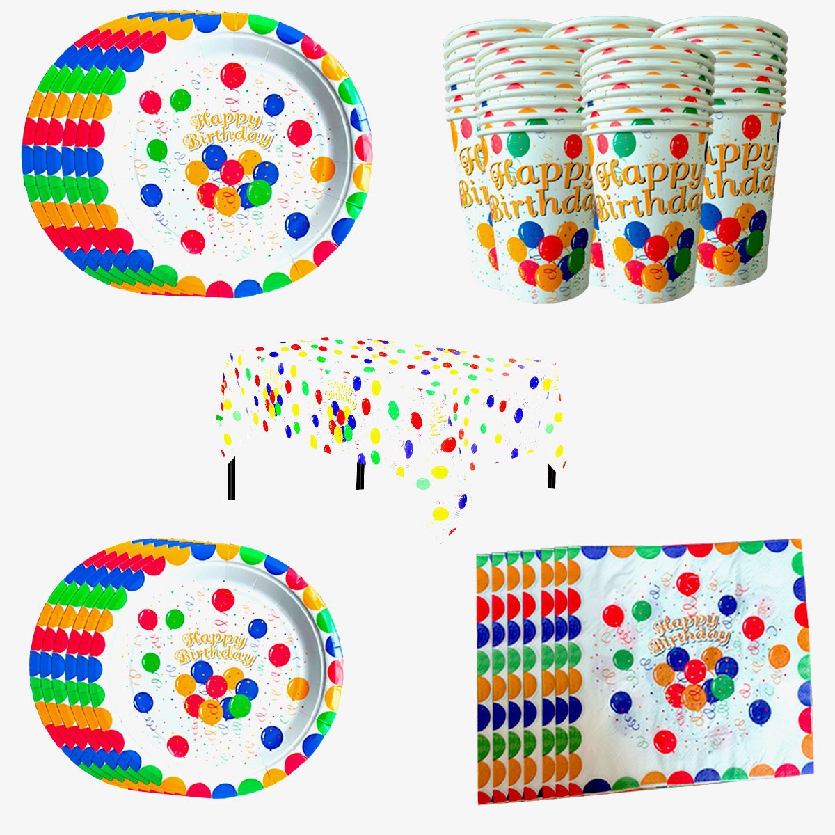 New Paper Plate Happy Birthday Color Printed Balloon Paper Cup Paper Plate Set European and American Birthday Party Disposable Poly