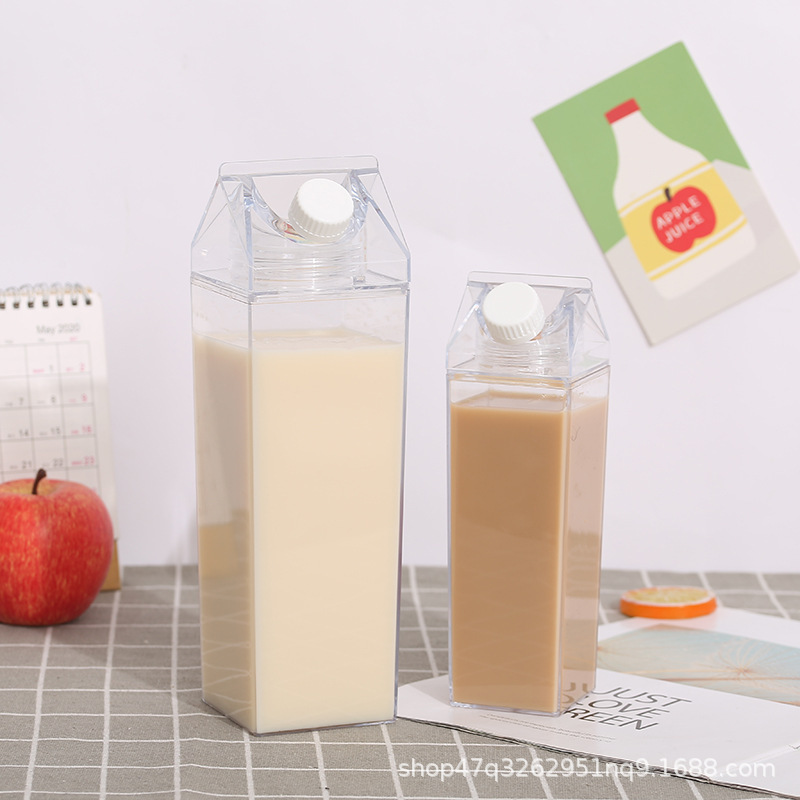 Yiwu Factory Direct Sales Square Milk Cup Internet Celebrity Hot Model 500Ml1000Ml Hot Selling Plastic Milk Tea Milk Bottle