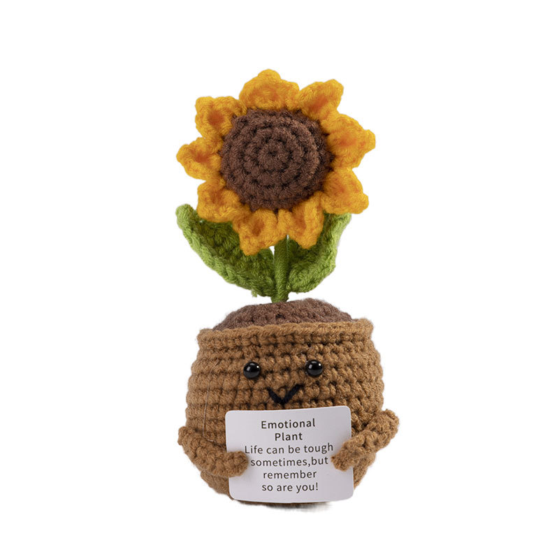 Sunflower Hand Knitted Handicrafts Finished Desktop Ornaments Handmade Cute Crochet Dolls Wholesale