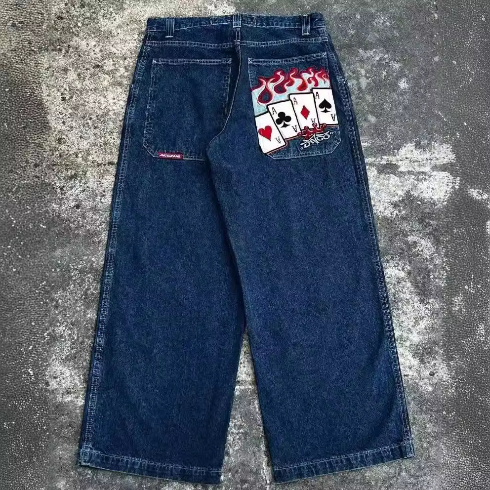 Cross-border E-commerce JNCO Y2K Loose Jeans Men's Retro Embroidered Hip Hop Street Harajuku Men's Wide Leg Pants