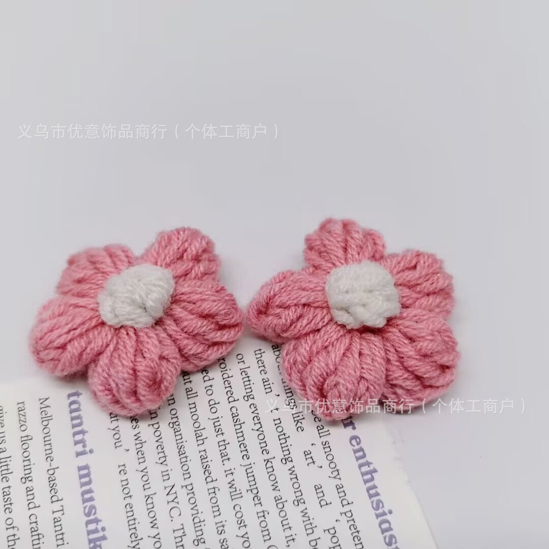 in stock Puff Flower DIY Mirror Transformation Hand-Woven Wool Flower Knitted Small Flower Clothing Bag Accessories