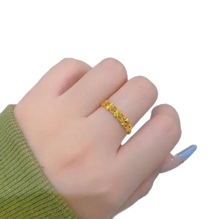 High Imitation genuine goods 24 Simulation Sand Gold Ring Women's Fashion All-match Four-leaf Clover Opening Ring for Girlfriend