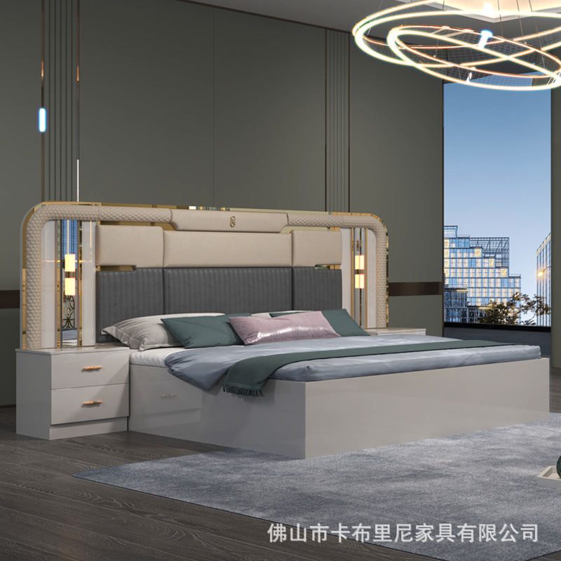 Экспорт в Гуандун, Фошань, двуспальная кровать 1.8м, комплект шкафа, для спальни, панельный стиль, легкая роскошь