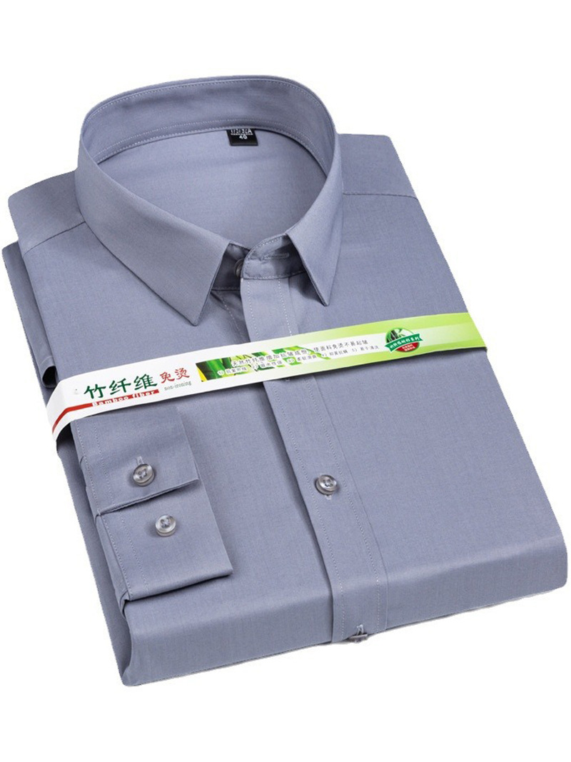 Tooling Style Shirt Men's Slim-fit Elastic Bamboo Fiber Wrinkle-resistant Non-ironing Business Dress Shirt Solid Color Men's Summer Short