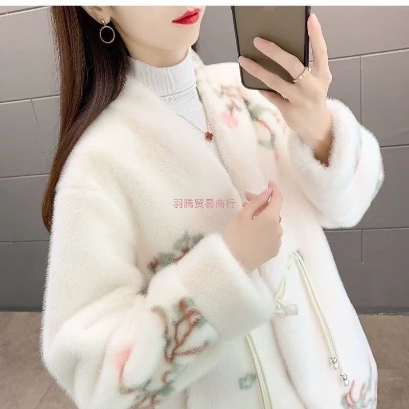Chinese Style New Chinese Style Outwear Autumn and Winter Thickened Imitation Fur Printed Mink Style New Slim Outwear Fashionable Women's Clothing
