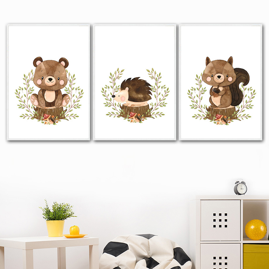Nordic Simple Children's Room Decorative Painting Cartoon Hanging Painting Cute Animal Living Room Painting Core Modern Bedroom Fox Squirrel