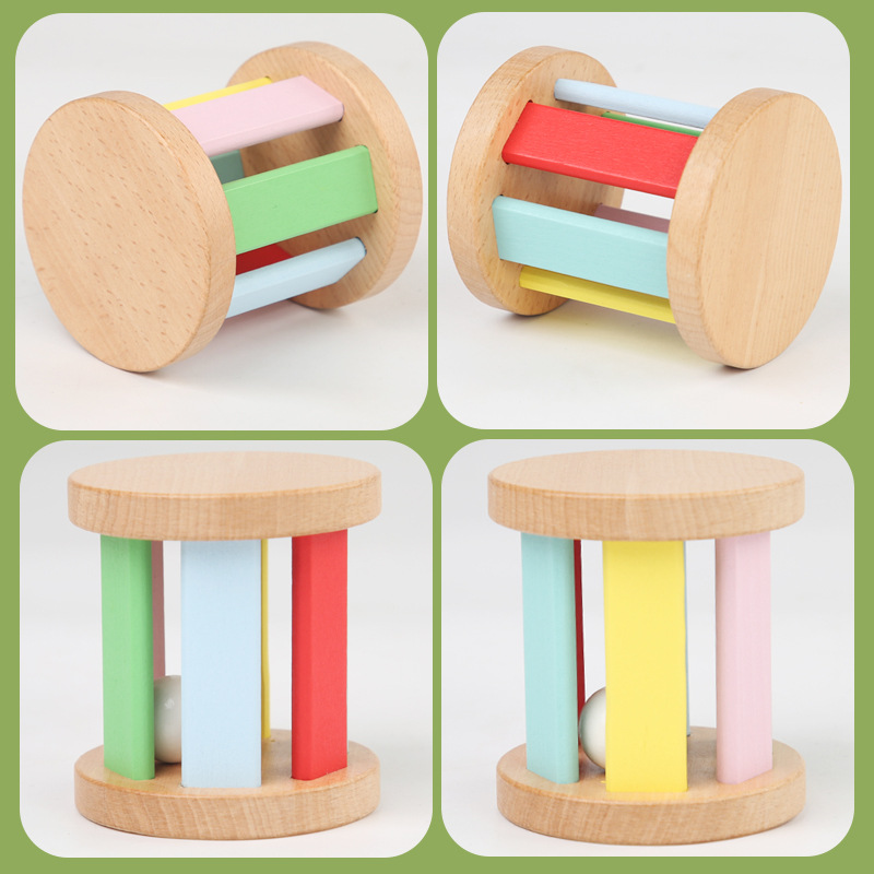 Wooden Infant Rainbow Crawling Rattle Kidsren Baby Boys and Girls Educational Early Education Enlightenment One-Year-Old Kidsren's Toys
