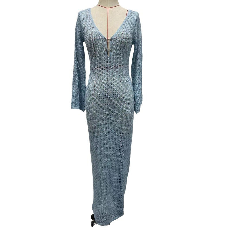 European and American summer new beach dress women's solid color sexy knitted Hollow Beach bikini swimsuit cover-up sun protection clothing