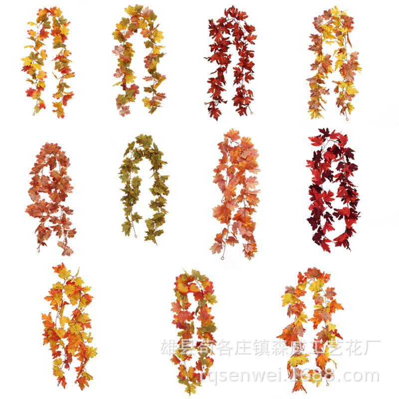 Halloween Autumn Hanging Decoration Simulation Maple Leaf Rattan Christmas Rattan Decoration Home Wall Hanging Maple Leaf Rattan