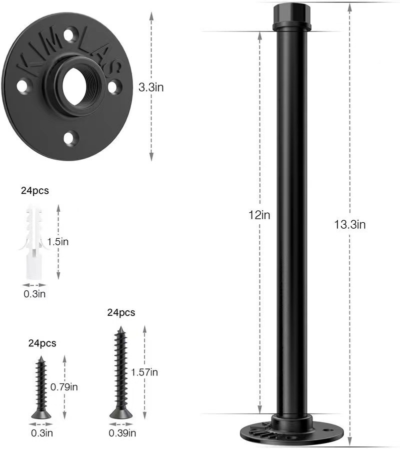 Cross-Border Wall-Mounted Shelf Made of Iron Art for Supporting Pipes, Vintage Single-Layer Pipe Wall-Mounted Storage Rack