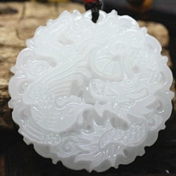 Natural White Jade Dragon and Phoenix Afghan Jade White Jade Dragon and Phoenix Jade Pendant Dragon and Phoenix Jade Jade Pendant Wholesale