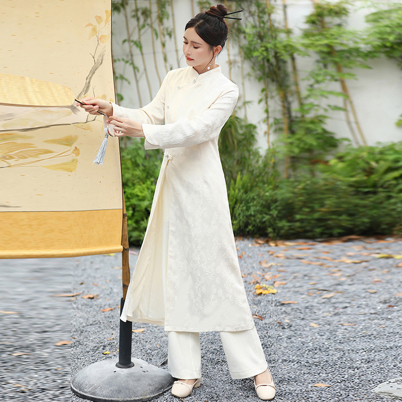 9664 new Chinese Zen cheongsam women's clothing suit work clothes Hanfu National style tea artist clothing tea clothes women's spring and autumn