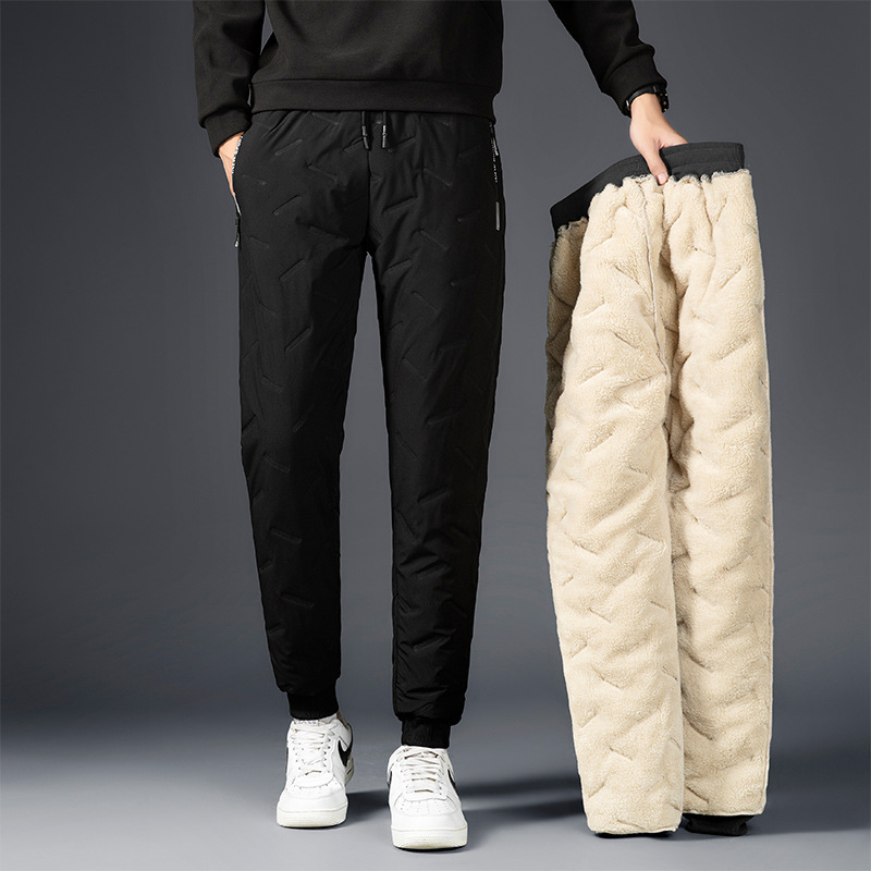 Factory direct lamb down down cotton pants men's winter plus velvet padded loose large size windproof warm pants