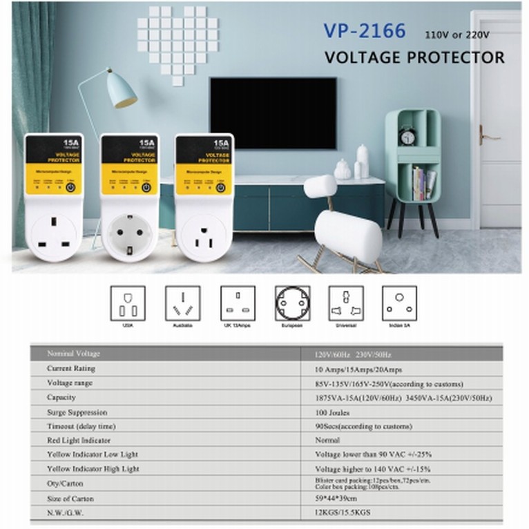 Cross-Border European Voltage Protector Socket Type Lightning Protection Refrigerator Protector with Indicator Light