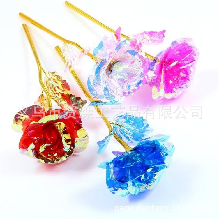 24K Color Gold Foil Rose Carnation Valentine's Day Mother's Day Girlfriend Birthday Glow Simulation Rose