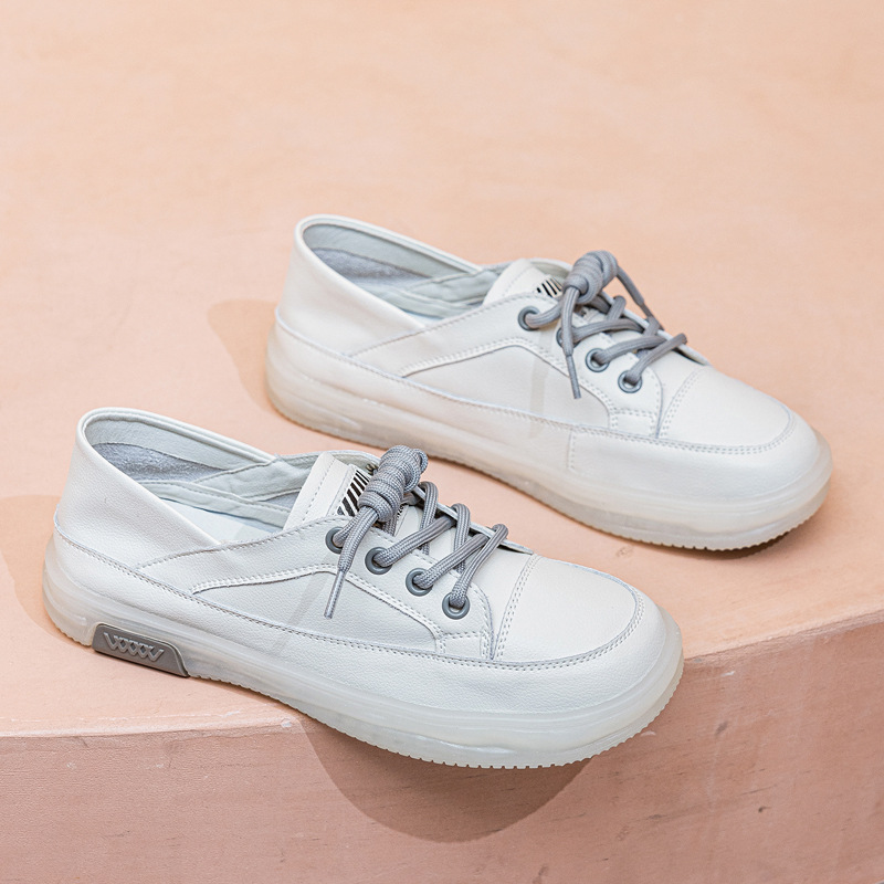 Douyin Live Broadcast Popular Genuine Leather White Shoes for Women 2025 Spring and Summer Tbottomon Sole Soft Sole Soft Surface Breathable Two-Wear Sneakers