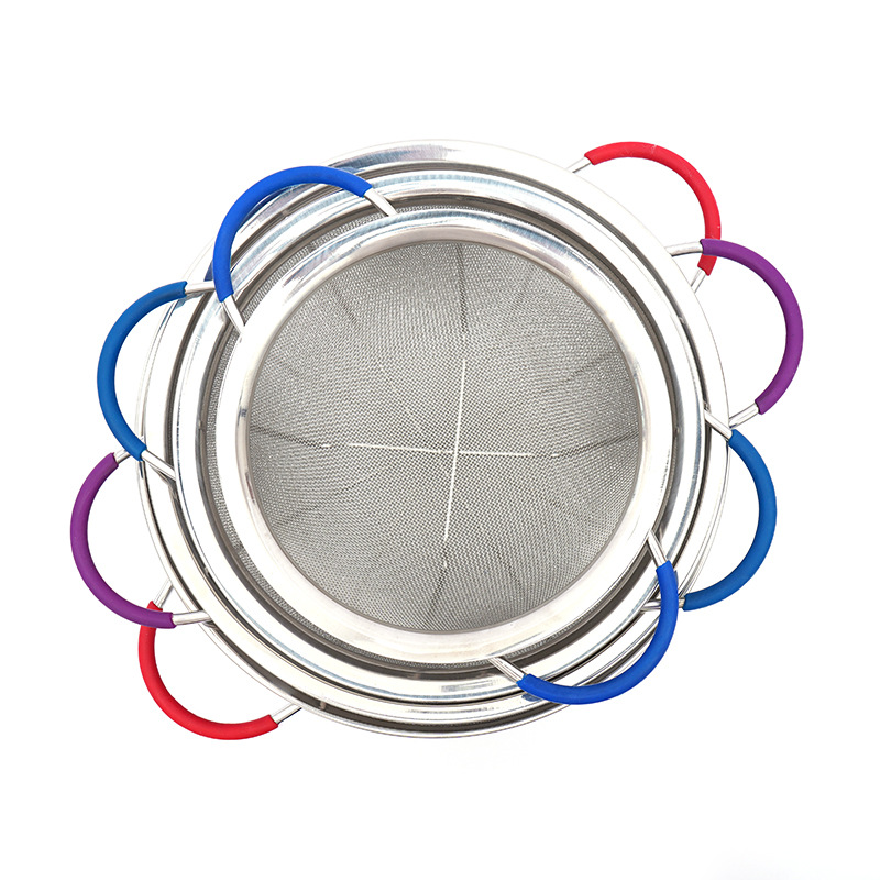 New round multi-use stainless steel drain basket fruit filter basket wide-brimmed hollow binaural rice sieve cross-border supply