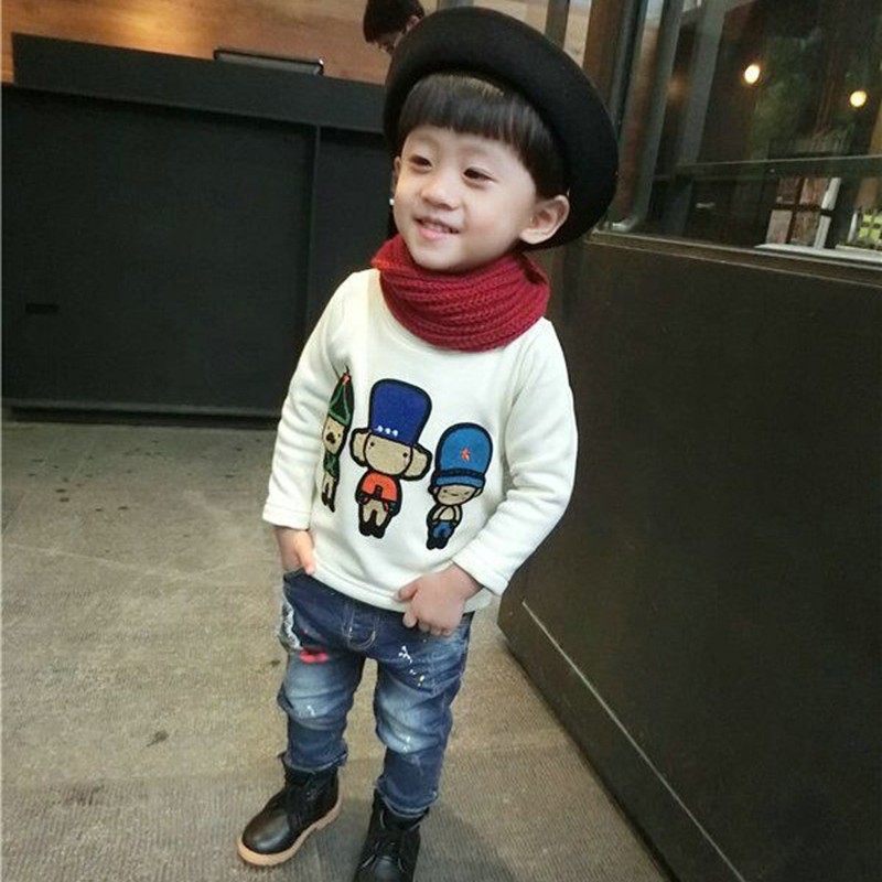 W1 K-Style 2024 New Wool Knitted Leather Label Scarf for Boys and Girls Pure Color Simple Autumn and Winter Baby Warmth