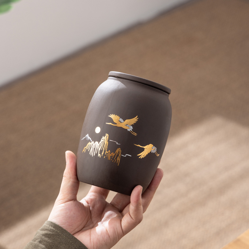 Zisha Ceramic Stoneware Tea Cans Sealed Cans Longjing Black Tea Pu'er Storage Tea Ointment Empty Cans Gift Packaging