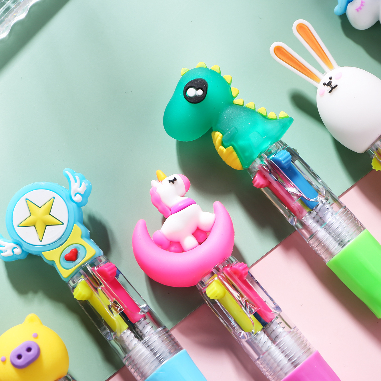 Mini four-color ballpoint pen Korean cute ins cartoon cute head color pen student prize gift