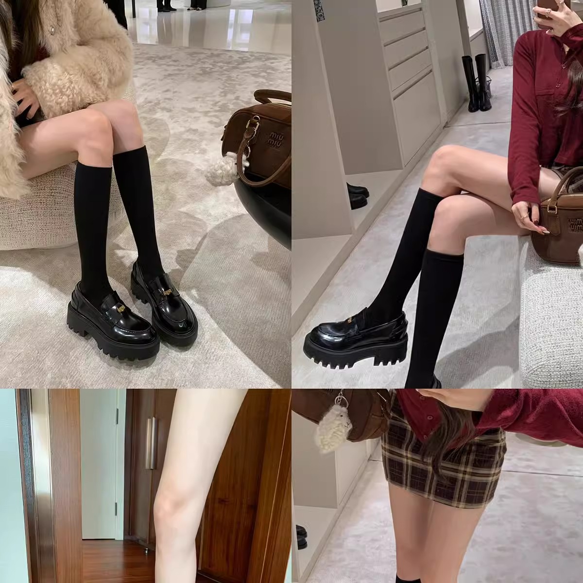 in stock Cowhide Small Gold Coin Pointed Round Head Thick Heel Slip-on Casual All-match Loafers Women's Thick-soled Small Leather Shoes