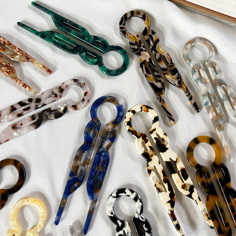 New Chinese Acetic Acid U-shaped Hairpin High-grade Sense Back of Head Disc Hair Hairpin Headdress Balls Head Antique Hanfu Hair Hairpin