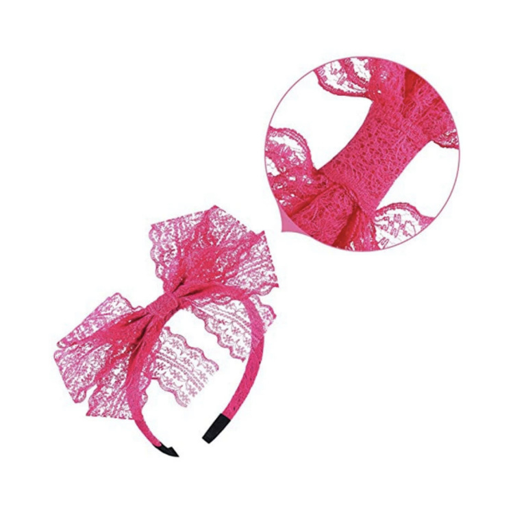 European and American 1980S Lace Headband Bow Headband Wide Edge Women's Retro Big Bow Headband Headwear Headwear Hair