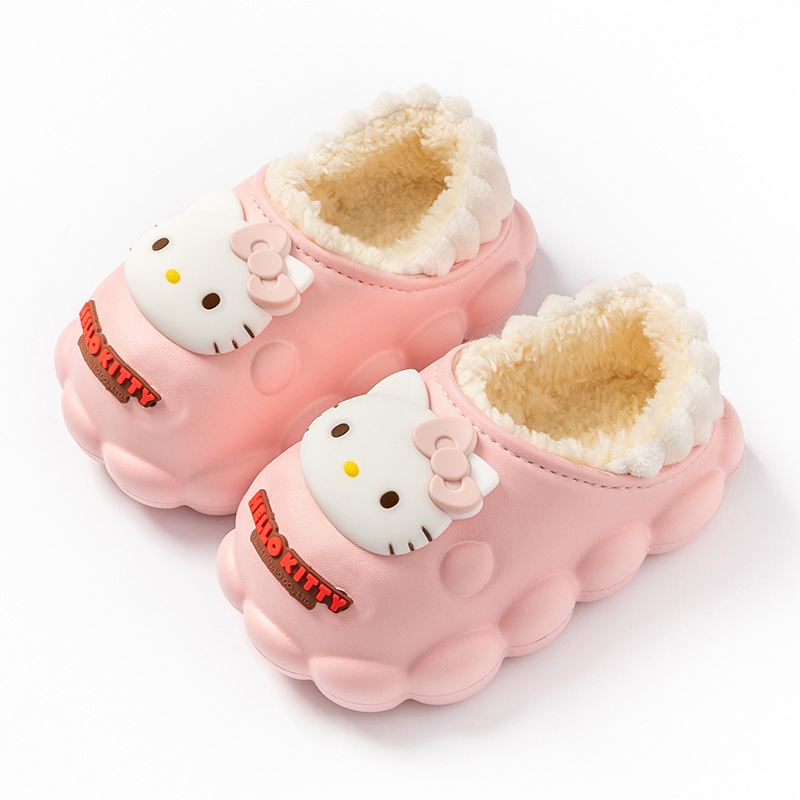 Sanrio Girls Cotton Slippers Winter Children's Shoes Girls Princess Cotton Shoes Soft Sole Bag Heel fleece-lined Baby Slippers