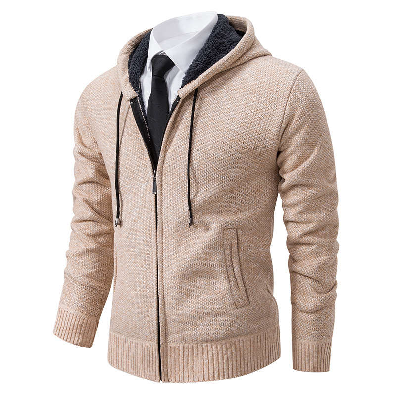 Foreign trade casual men's autumn and winter men's coat cardigan sweater men's sweater hooded fleece-lined thickened