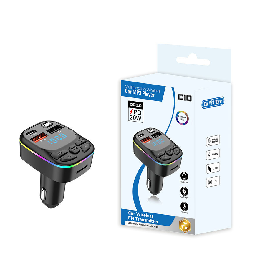 Cross-border C4 car Bluetooth MP3 hands-free call card playback FM transmitter 3A Bluetooth car charger source factory