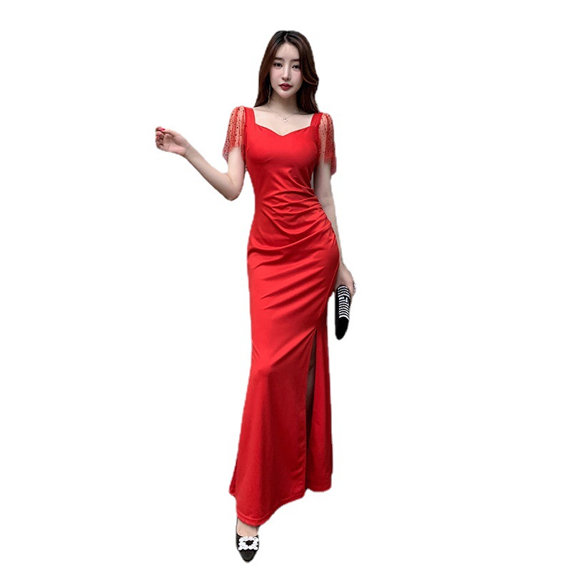 2025 Spring and Summer New Women's Sexy Slim Fit Hip-Hugging U-Neck Low-Cut Backless Nightclub Work Clothes Nightclub Dress
