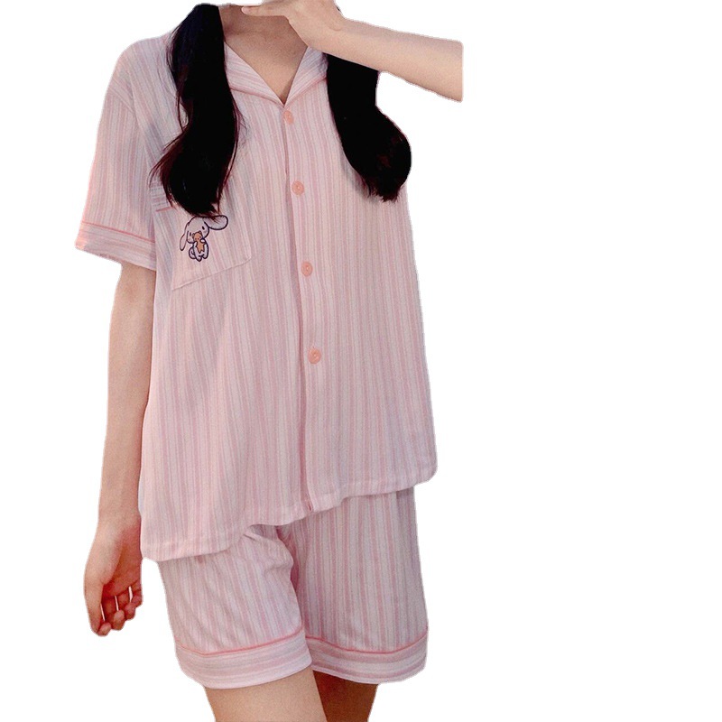 2024 New Summer Pajamas, Women's Short-Sleeved Shorts, Korean Style Loose, Can Be Worn Outside, Two-Piece Home Clothes, Drop Shipping