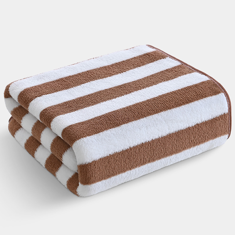 Warp knitted coral fleece wide striped large towel wholesale edging bath towel suit children adult thickened striped beach towel
