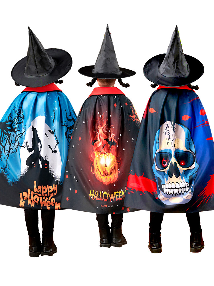 Cross-border Halloween Children's Cloak Performance Suit Magician's Costume Hat suit Three-dimensional Printed Performance Suit
