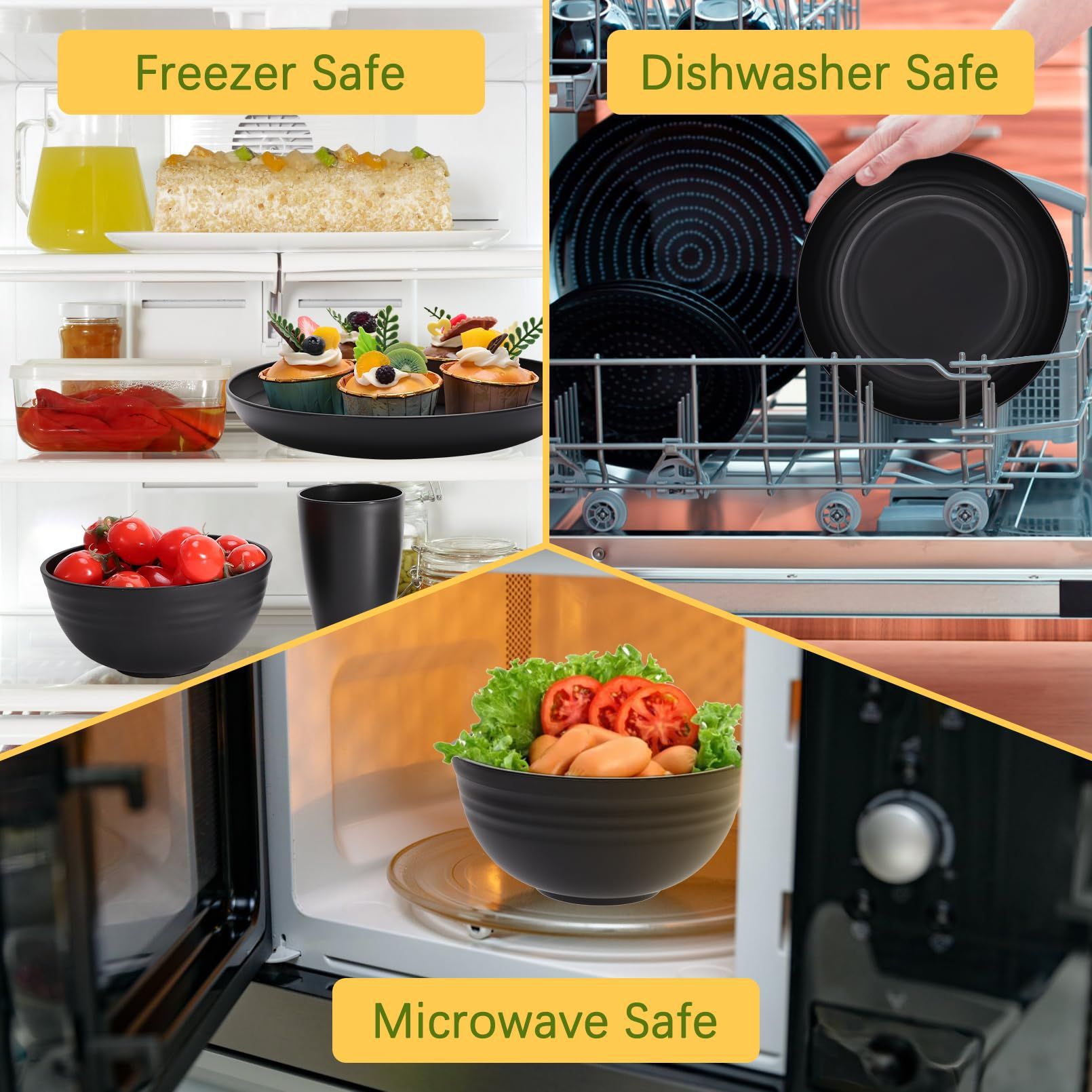 Cross-Border Wheat Straw Black Dinner Plate Soup Bowl Cup Knife Fork Spoon Tableware Set Household Tableware Set Simple and Fashionable