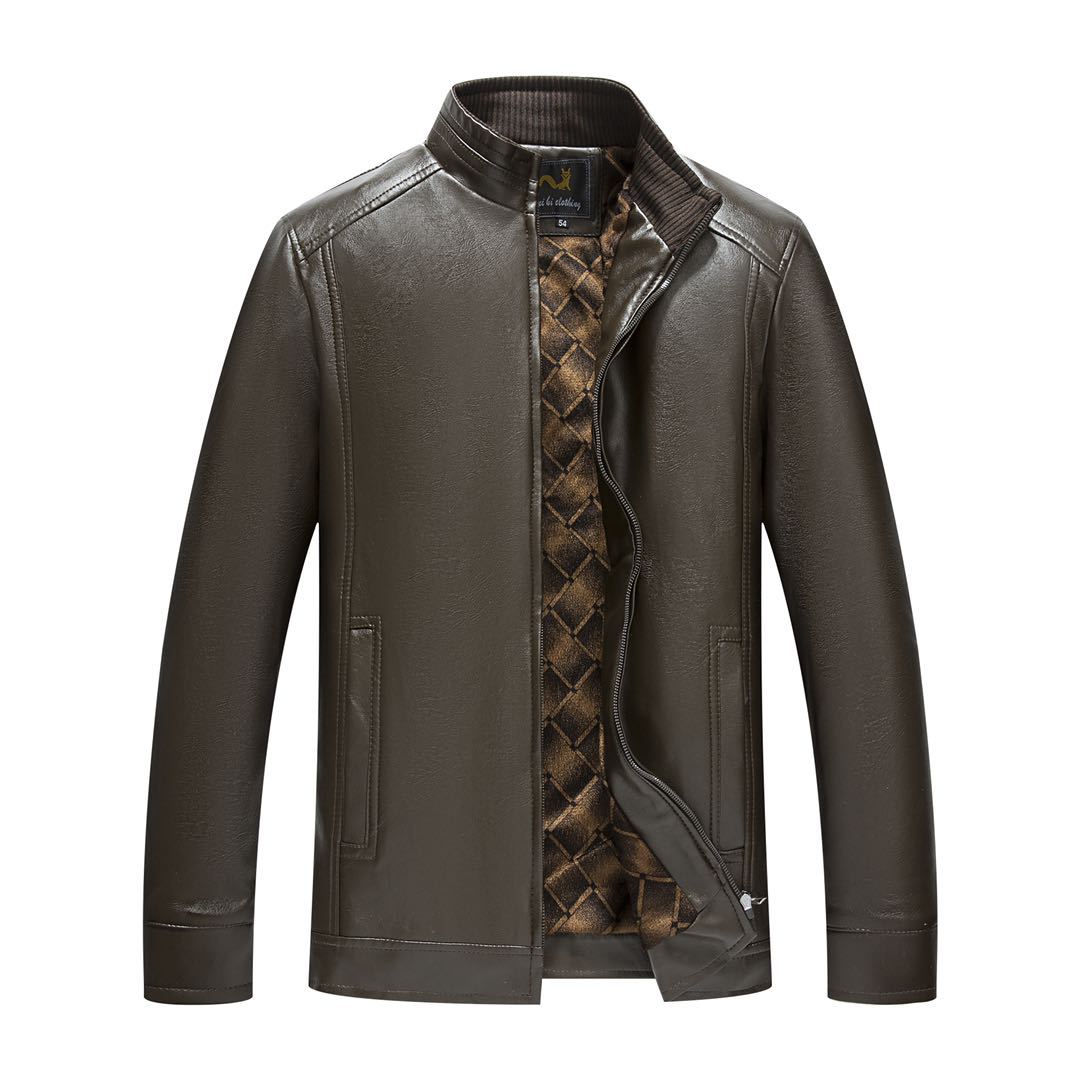 Gold velvet leather coat men's coat middle-aged and elderly good leather stand collar fleece-lined jacket dad winter coat export exclusive