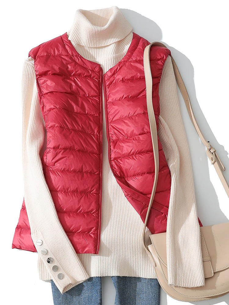 Cross-Border Lightweight down Vest Women's Short Round Neck Autumn and Winter New Waistcoat down Jacket Liner Large Size Vest Off-Season