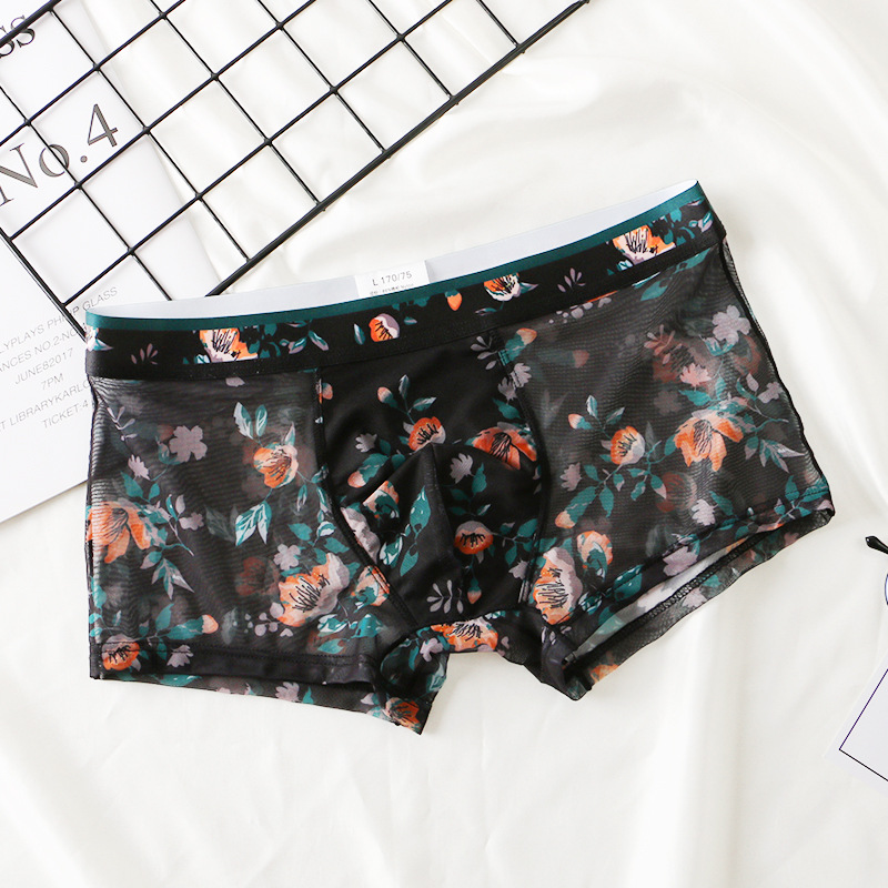 Летнее тонкое мужское нижнее белье сетчатые прозрачные боксеры сексуальные дышащие принтованные шорты оптовая продажа