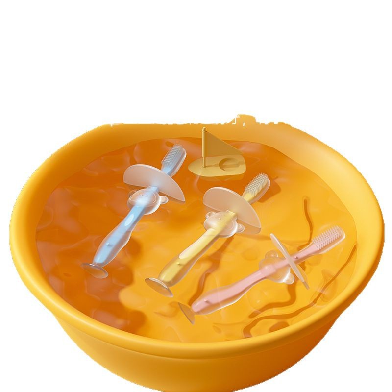 Baby training silicone three-dimensional milk toothbrush stand sucker toothbrush silicone tongue fur brush baffle safety brush