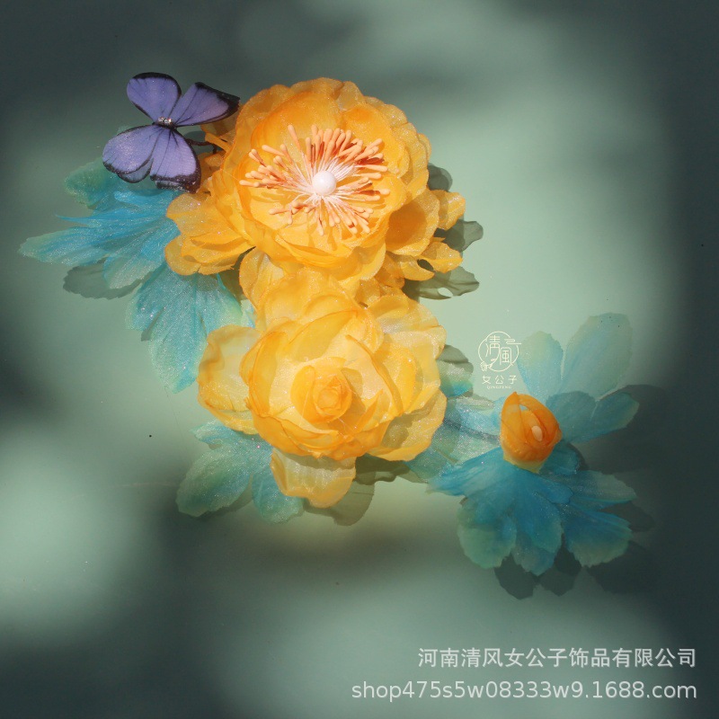 Hanfu Hair Accessory with Lotus Flower Design, New Ancient Style Original Sheer Silk Yarn, Super Fairy New Chinese Style Hair Ornament with Soft Rod Hairpin