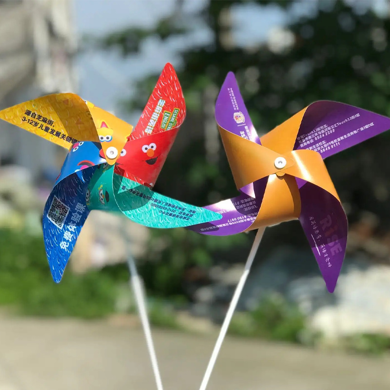 Advertising windmill logo printing enrollment promotion children's gifts colorful push outdoor rotating decorative toy windmill